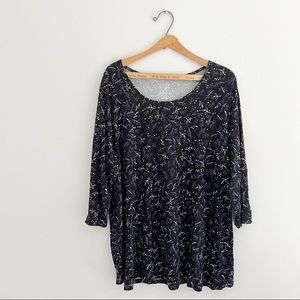 Addition Elle Blue Black Floral Print Long Sleeve Top Size 1X